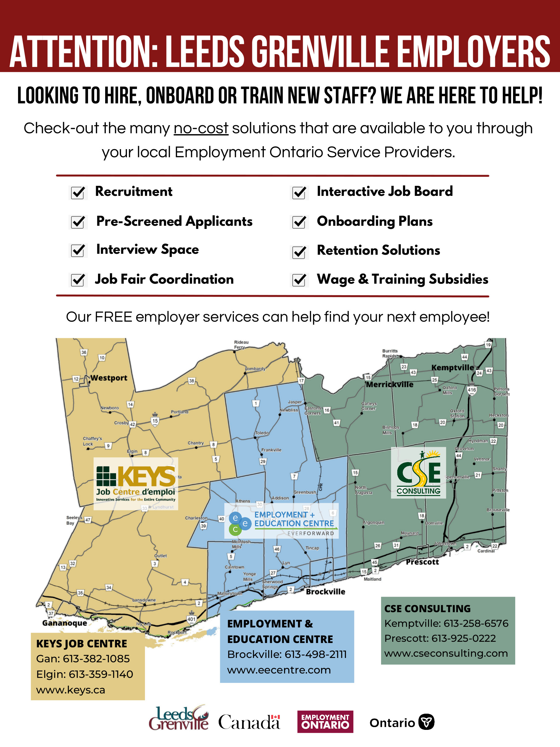 Attention LeedsGrenville Employers Resources Available Through