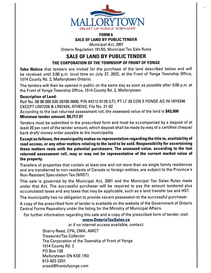 Sale of Land by Public Tender
